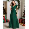 imageEverPretty Womens Flowy Chiffon A Line Ruffles Sleeves Back Cutout Bridesmaid Dresses 01819Deep Green