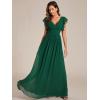 imageEverPretty Womens Flowy Chiffon A Line Ruffles Sleeves Back Cutout Bridesmaid Dresses 01819Deep Green