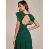 imageEverPretty Womens Flowy Chiffon A Line Ruffles Sleeves Back Cutout Bridesmaid Dresses 01819Deep Green