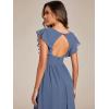 imageEverPretty Womens Flowy Chiffon A Line Ruffles Sleeves Back Cutout Bridesmaid Dresses 01819Dusty Navy