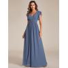 imageEverPretty Womens Flowy Chiffon A Line Ruffles Sleeves Back Cutout Bridesmaid Dresses 01819Dusty Navy