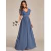 imageEverPretty Womens Flowy Chiffon A Line Ruffles Sleeves Back Cutout Bridesmaid Dresses 01819Dusty Navy