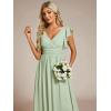imageEverPretty Womens Flowy Chiffon A Line Ruffles Sleeves Back Cutout Bridesmaid Dresses 01819Mint Green