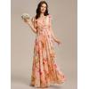 imageEverPretty Womens Flowy Chiffon A Line Ruffles Sleeves Back Cutout Bridesmaid Dresses 01819Peach Fuzz