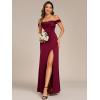 imageEverPretty Womens OffShoulder Split Floor Length Pleated Backless Bandage Satin Prom Dress 02320Burgundy