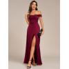 imageEverPretty Womens OffShoulder Split Floor Length Pleated Backless Bandage Satin Prom Dress 02320Burgundy