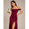 imageEverPretty Womens OffShoulder Split Floor Length Pleated Backless Bandage Satin Prom Dress 02320Burgundy