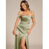 imageEverPretty Womens OffShoulder Split Floor Length Pleated Backless Bandage Satin Prom Dress 02320Sage Green