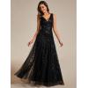 imageEverPretty Womens Prom Dresses V Neck Sleeveless Tulle Hem ALine Sequins Maxi Ball Gowns 02130Black