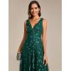 imageEverPretty Womens Prom Dresses V Neck Sleeveless Tulle Hem ALine Sequins Maxi Ball Gowns 02130Deep Green