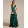 imageEverPretty Womens Prom Dresses V Neck Sleeveless Tulle Hem ALine Sequins Maxi Ball Gowns 02130Deep Green