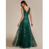 imageEverPretty Womens Prom Dresses V Neck Sleeveless Tulle Hem ALine Sequins Maxi Ball Gowns 02130Deep Green