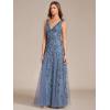 imageEverPretty Womens Prom Dresses V Neck Sleeveless Tulle Hem ALine Sequins Maxi Ball Gowns 02130Dusty Navy