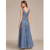 imageEverPretty Womens Prom Dresses V Neck Sleeveless Tulle Hem ALine Sequins Maxi Ball Gowns 02130Dusty Navy