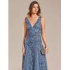 imageEverPretty Womens Prom Dresses V Neck Sleeveless Tulle Hem ALine Sequins Maxi Ball Gowns 02130Dusty Navy