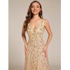 imageEverPretty Womens Prom Dresses V Neck Sleeveless Tulle Hem ALine Sequins Maxi Ball Gowns 02130Gold