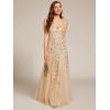 imageEverPretty Womens Prom Dresses V Neck Sleeveless Tulle Hem ALine Sequins Maxi Ball Gowns 02130Gold