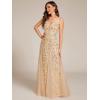 imageEverPretty Womens Prom Dresses V Neck Sleeveless Tulle Hem ALine Sequins Maxi Ball Gowns 02130Gold