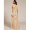 imageEverPretty Womens Prom Dresses V Neck Sleeveless Tulle Hem ALine Sequins Maxi Ball Gowns 02130Gold