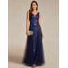 imageEverPretty Womens Prom Dresses V Neck Sleeveless Tulle Hem ALine Sequins Maxi Ball Gowns 02130Navy Blue
