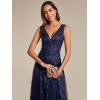 imageEverPretty Womens Prom Dresses V Neck Sleeveless Tulle Hem ALine Sequins Maxi Ball Gowns 02130Navy Blue
