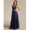 imageEverPretty Womens Prom Dresses V Neck Sleeveless Tulle Hem ALine Sequins Maxi Ball Gowns 02130Navy Blue