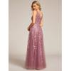 imageEverPretty Womens Prom Dresses V Neck Sleeveless Tulle Hem ALine Sequins Maxi Ball Gowns 02130Orchid