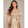 imageEverPretty Womens Satin Short Ruffles Sleeves A Line Empire Waist Wedding Guest Dress with Pockets 02335Champagne