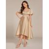imageEverPretty Womens Satin Short Ruffles Sleeves A Line Empire Waist Wedding Guest Dress with Pockets 02335Champagne