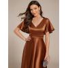 imageEverPretty Womens Satin Short Ruffles Sleeves A Line Empire Waist Wedding Guest Dress with Pockets 02335Copper