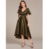 imageEverPretty Womens Satin Short Ruffles Sleeves A Line Empire Waist Wedding Guest Dress with Pockets 02335Olive Green
