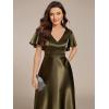 imageEverPretty Womens Satin Short Ruffles Sleeves A Line Empire Waist Wedding Guest Dress with Pockets 02335Olive Green