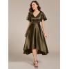 imageEverPretty Womens Satin Short Ruffles Sleeves A Line Empire Waist Wedding Guest Dress with Pockets 02335Olive Green