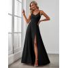 imageEverPretty Womens Sexy Spaghetti Straps Chiffon Ruched VNeck Slit FloorLength Formal DressBlack