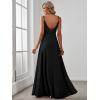 imageEverPretty Womens Sexy Spaghetti Straps Chiffon Ruched VNeck Slit FloorLength Formal DressBlack