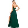 imageEverPretty Womens Sexy Spaghetti Straps Chiffon Ruched VNeck Slit FloorLength Formal DressDark Green