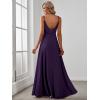 imageEverPretty Womens Sexy Spaghetti Straps Chiffon Ruched VNeck Slit FloorLength Formal DressDark Purple