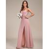 imageEverPretty Womens Sexy Spaghetti Straps Chiffon Ruched VNeck Slit FloorLength Formal DressDusty Rose