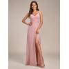 imageEverPretty Womens Sexy Spaghetti Straps Chiffon Ruched VNeck Slit FloorLength Formal DressDusty Rose