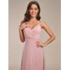 imageEverPretty Womens Sexy Spaghetti Straps Chiffon Ruched VNeck Slit FloorLength Formal DressDusty Rose