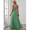 imageEverPretty Womens Sexy Spaghetti Straps Chiffon Ruched VNeck Slit FloorLength Formal DressGreen Bean