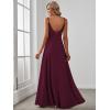 imageEverPretty Womens Sexy Spaghetti Straps Chiffon Ruched VNeck Slit FloorLength Formal DressMulberry
