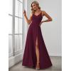 imageEverPretty Womens Sexy Spaghetti Straps Chiffon Ruched VNeck Slit FloorLength Formal DressMulberry