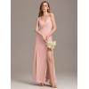 imageEverPretty Womens Sexy Spaghetti Straps Chiffon Ruched VNeck Slit FloorLength Formal DressPink