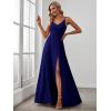 imageEverPretty Womens Sexy Spaghetti Straps Chiffon Ruched VNeck Slit FloorLength Formal DressRoyal Blue