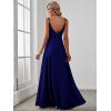 imageEverPretty Womens Sexy Spaghetti Straps Chiffon Ruched VNeck Slit FloorLength Formal DressRoyal Blue