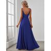 imageEverPretty Womens Sexy Spaghetti Straps Chiffon Ruched VNeck Slit FloorLength Formal DressSapphire Blue