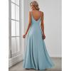 imageEverPretty Womens Sexy Spaghetti Straps Chiffon Ruched VNeck Slit FloorLength Formal DressSky Blue