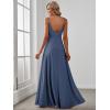 imageEverPretty Womens Sexy Spaghetti Straps Chiffon Ruched VNeck Slit FloorLength Formal DressStormy