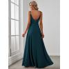 imageEverPretty Womens Sexy Spaghetti Straps Chiffon Ruched VNeck Slit FloorLength Formal DressTeal